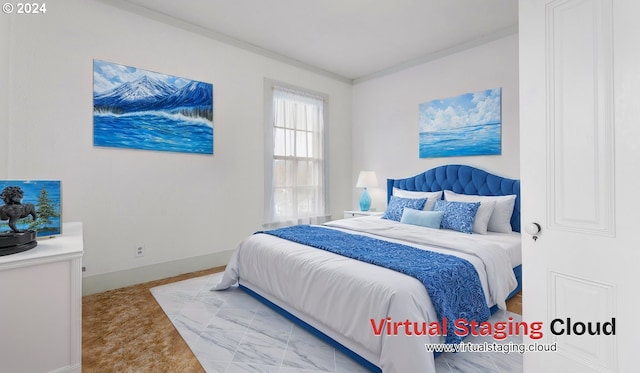 bedroom featuring crown molding