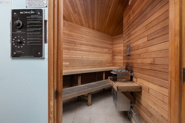 view of sauna with tile patterned flooring