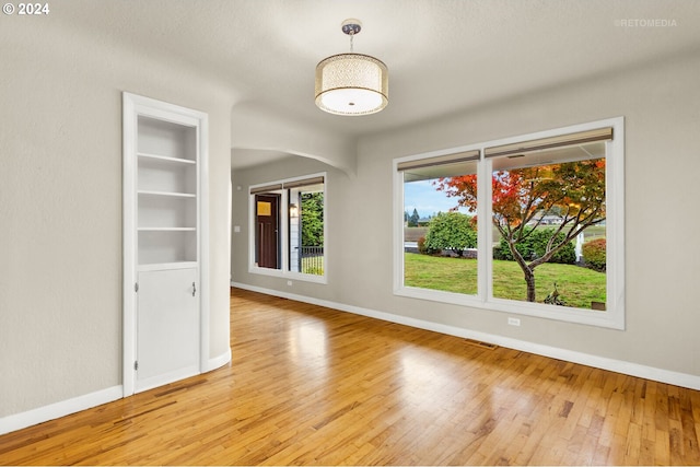 unfurnished room featuring a wealth of natural light and light hardwood / wood-style flooring