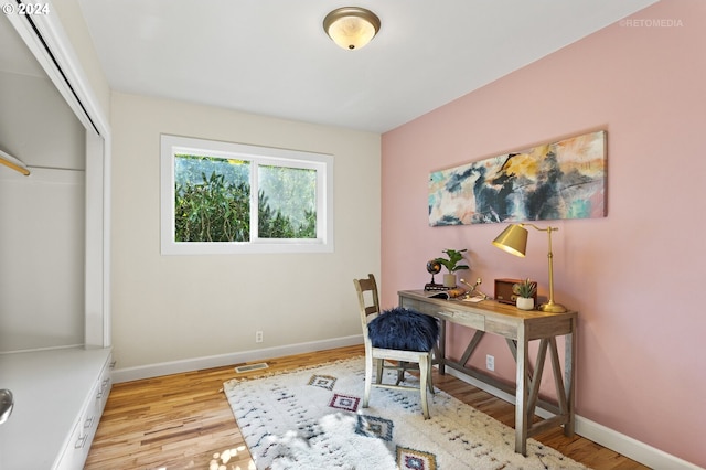 office area featuring light hardwood / wood-style floors