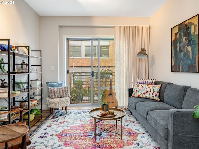 living room featuring wood-type flooring and a wealth of natural light