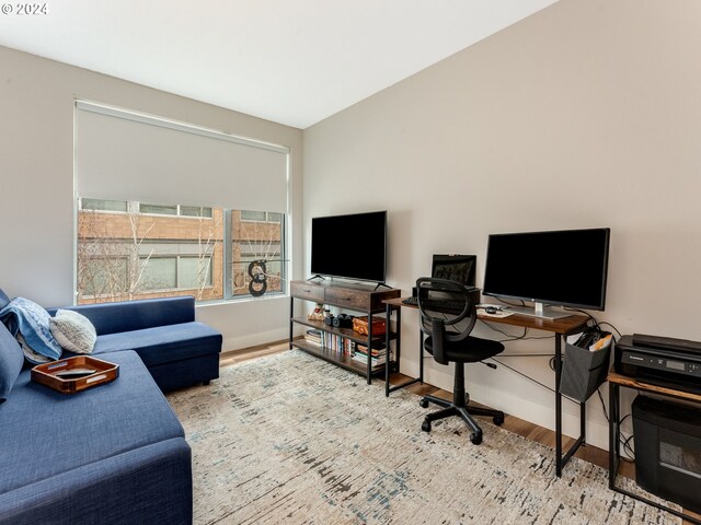 home office featuring light hardwood / wood-style flooring