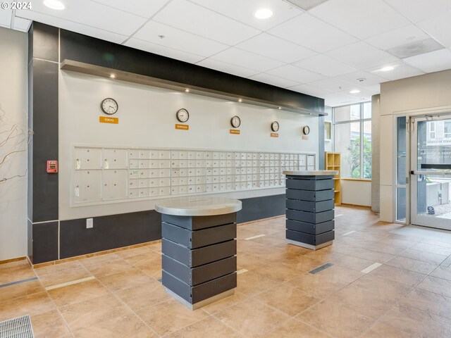 reception area featuring mail boxes