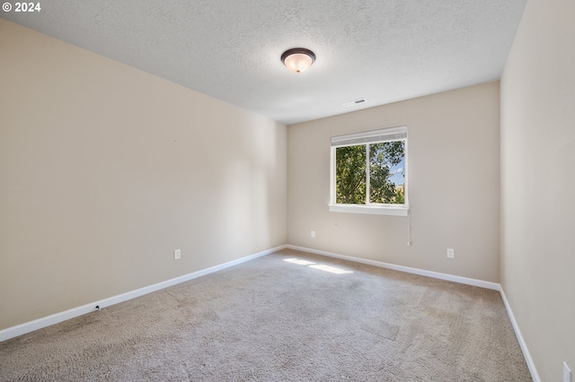 empty room with a textured ceiling and carpet flooring