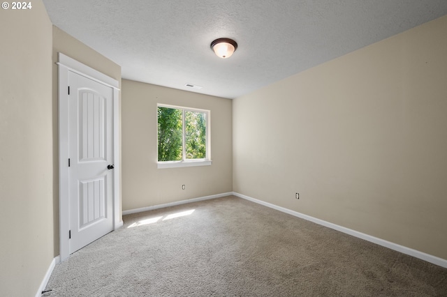 empty room featuring a textured ceiling and carpet flooring