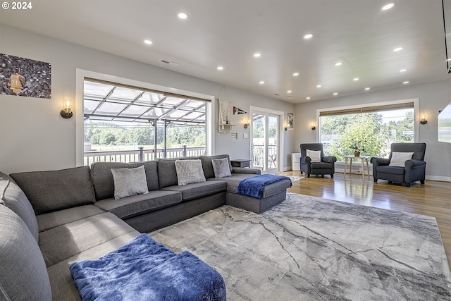 living room featuring light wood-type flooring