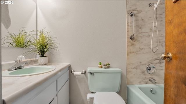 full bathroom with vanity, toilet, and shower / washtub combination