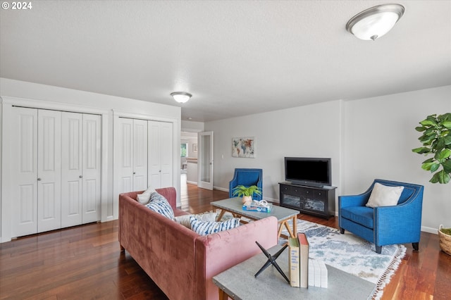 living room featuring dark hardwood / wood-style floors