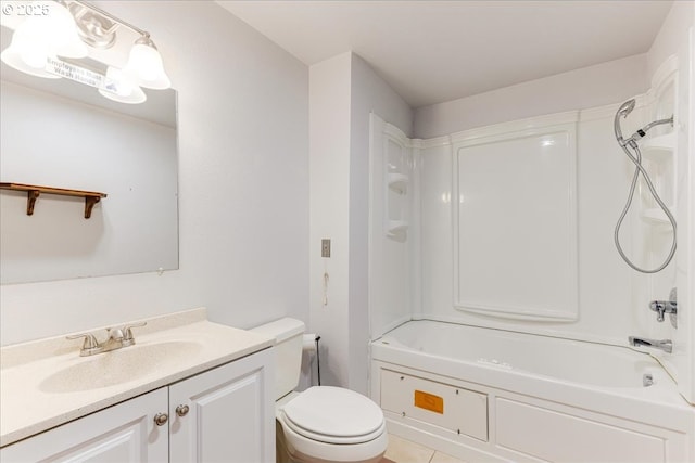 full bathroom featuring vanity, toilet, shower / bath combination, and tile patterned flooring