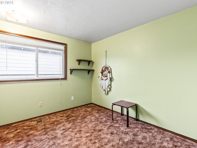 unfurnished room with a textured ceiling and carpet floors