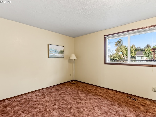 carpeted empty room with a textured ceiling