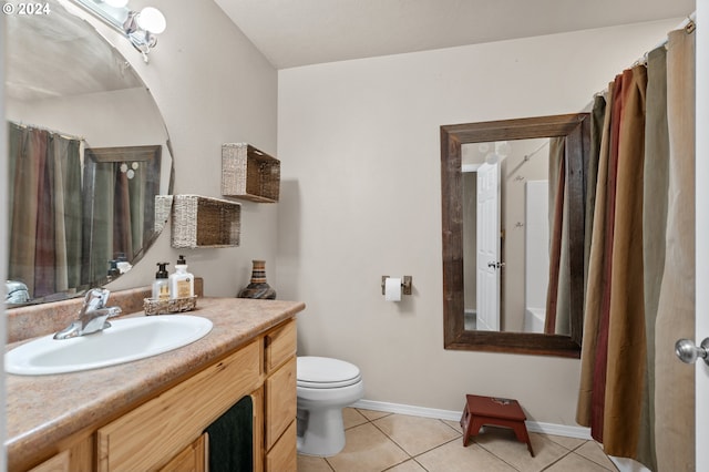 bathroom with tile patterned floors, toilet, and vanity