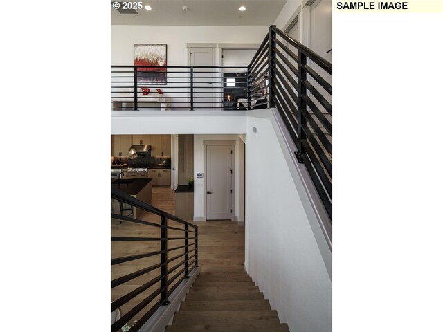 8156 N Hargrave St, Camas, WA 98607 - corridor with recessed lighting, carpet, and an upstairs landing