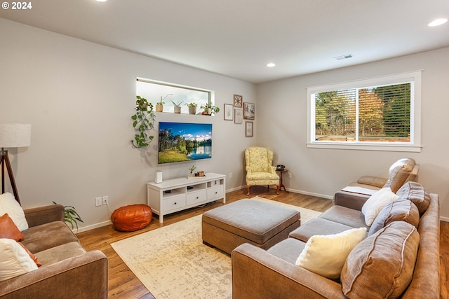 living room with light wood-type flooring