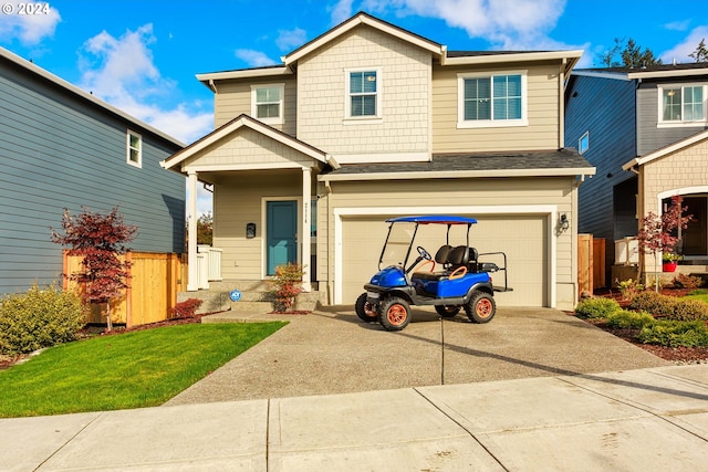 view of front of property with a garage