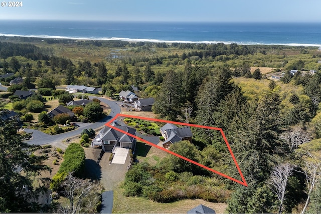 6605 Pacific Overlook Dr, Neskowin, OR 97149 - aerial view of property and surrounding area featuring property boundaries highlighted and a large body of water