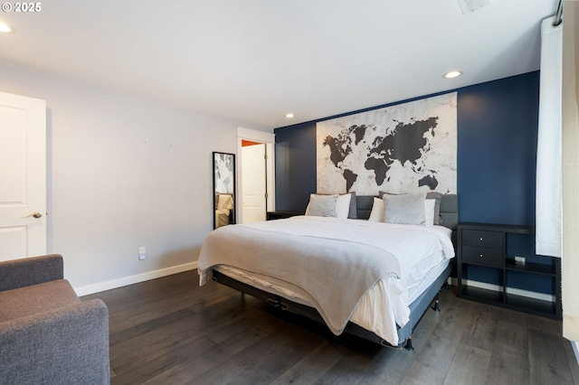 bedroom featuring recessed lighting, baseboards, and wood finished floors