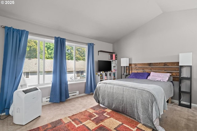 7143 SW Sagert St Unit 104, Tualatin, OR 97062 - bedroom with lofted ceiling, carpet flooring, a baseboard radiator, and a baseboard heating unit