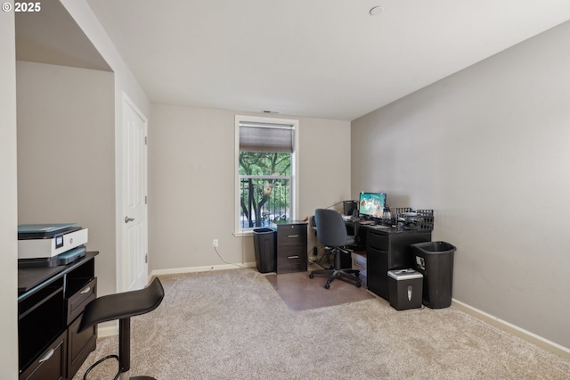 view of carpeted home office