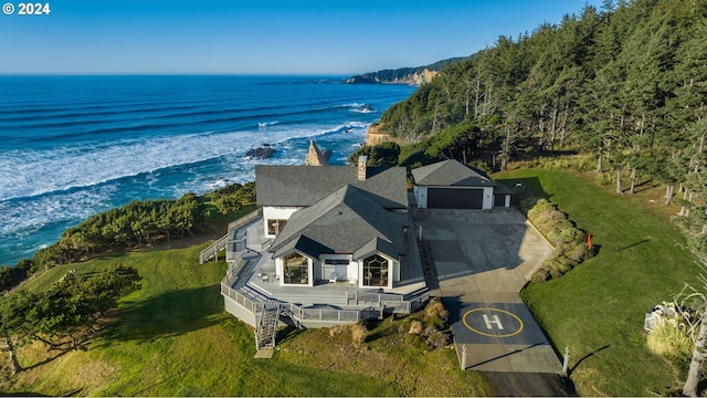 bird's eye view featuring a water view