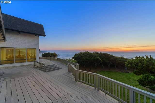 deck at dusk with a water view