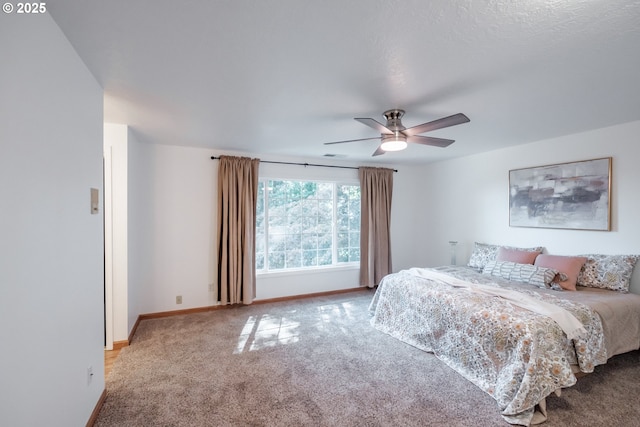 bedroom featuring carpet flooring and ceiling fan