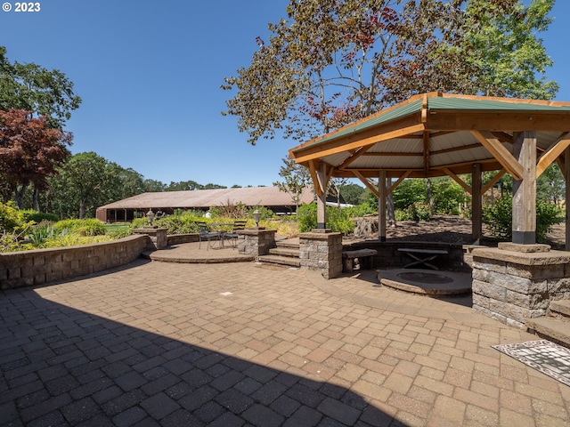 view of patio featuring a gazebo