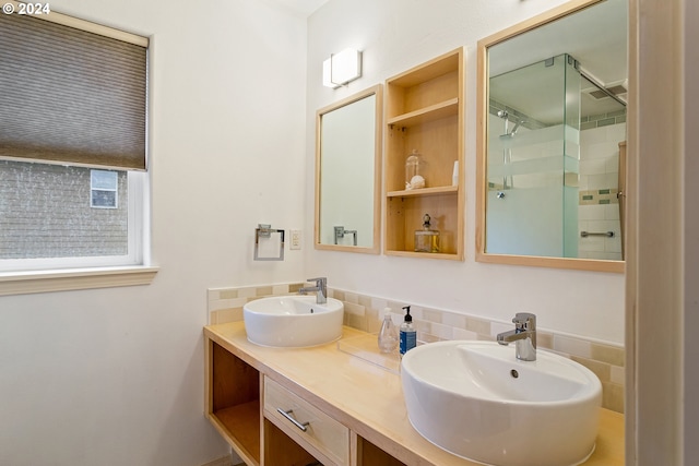 bathroom featuring vanity and walk in shower