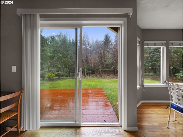 entryway with hardwood / wood-style flooring