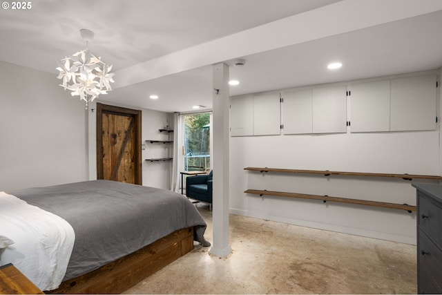 bedroom with a chandelier