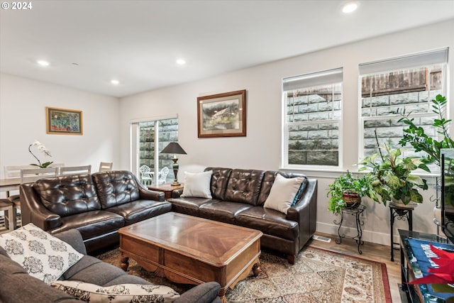 living room featuring light wood-type flooring