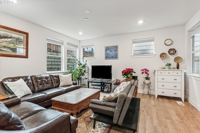 living room featuring light wood-type flooring