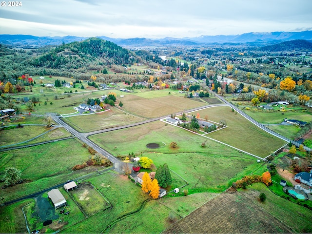 bird's eye view with a mountain view and a rural view