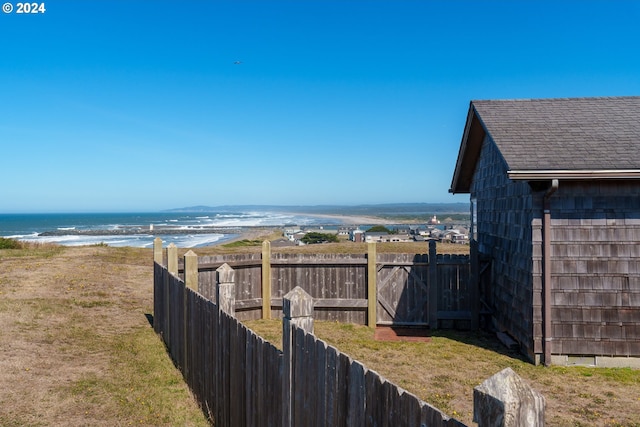 view of water feature with a view of the beach