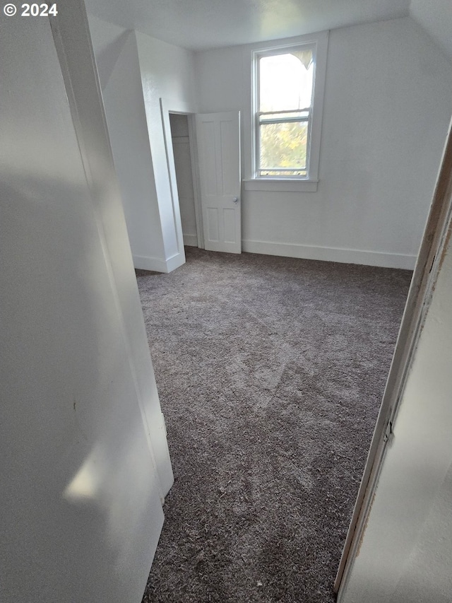 interior space featuring lofted ceiling and carpet floors