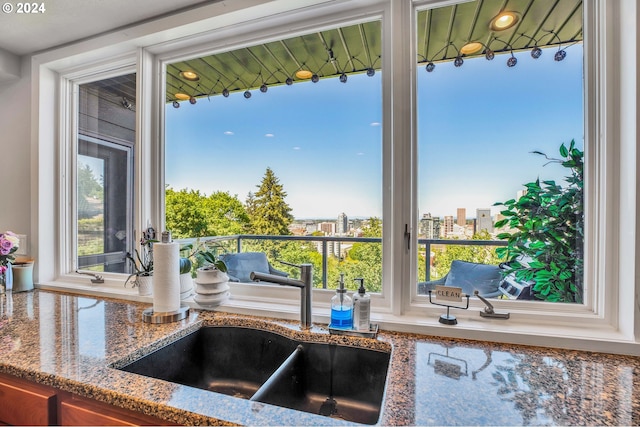 interior details featuring sink and stone counters