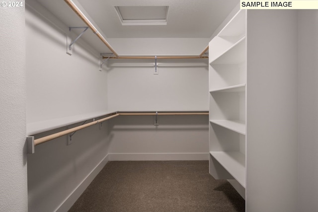 spacious closet featuring dark carpet