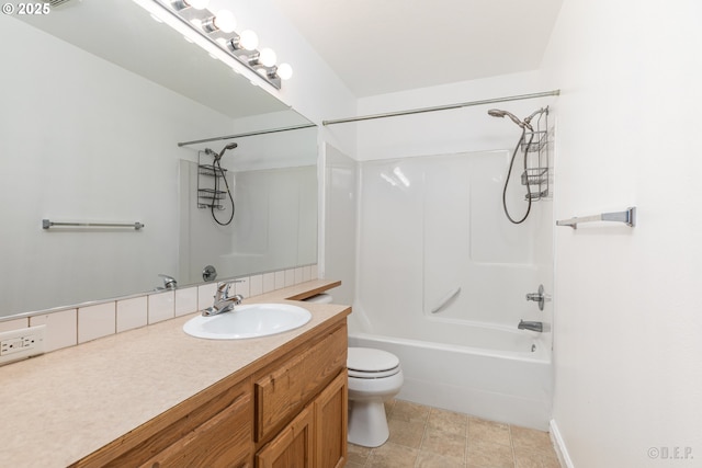 full bathroom with vanity, shower / tub combination, and toilet