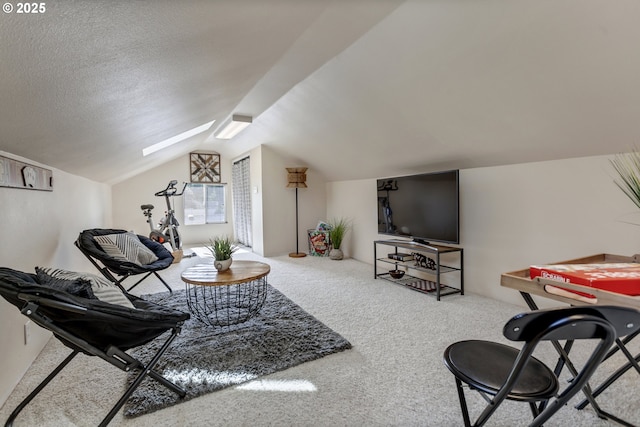 3329 SE Steele St, Portland, OR 97202 - living room with a skylight, carpet flooring, and vaulted ceiling