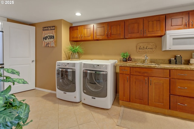 3329 SE Steele St, Portland, OR 97202 - laundry room featuring washer and dryer, recessed lighting, and light tile patterned flooring