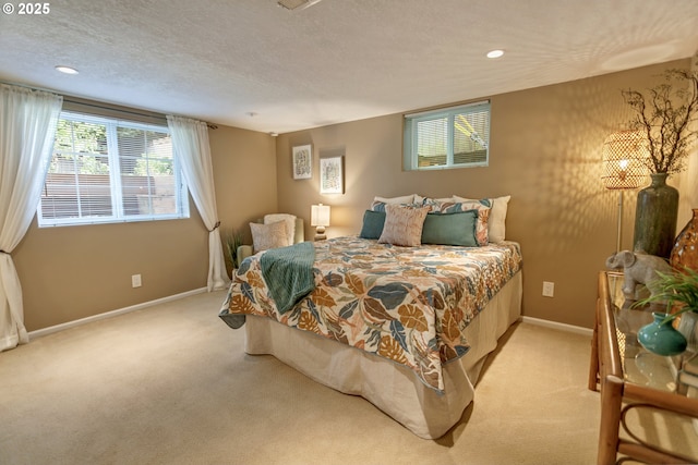 3329 SE Steele St, Portland, OR 97202 - bedroom featuring light colored carpet, recessed lighting, and a textured ceiling
