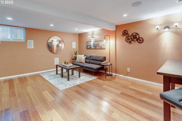 3329 SE Steele St, Portland, OR 97202 - living room featuring light wood-type flooring and recessed lighting