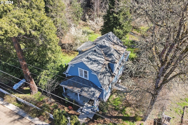 drone / aerial view with a forest view