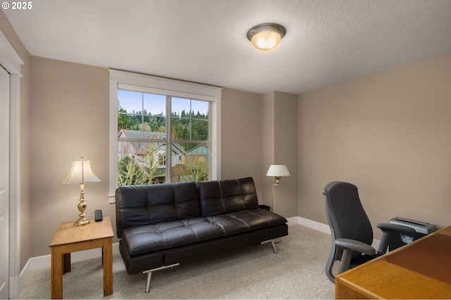 carpeted home office featuring baseboards