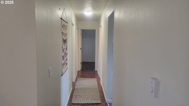 spare room with a baseboard heating unit and dark wood-type flooring