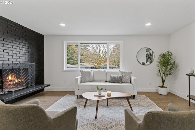 living room featuring a fireplace and light hardwood / wood-style floors