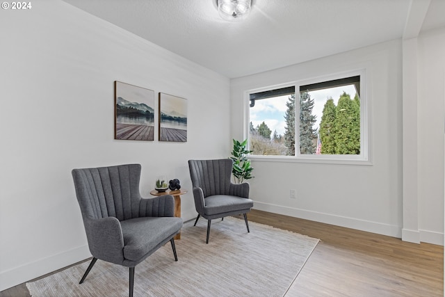 sitting room with light hardwood / wood-style flooring