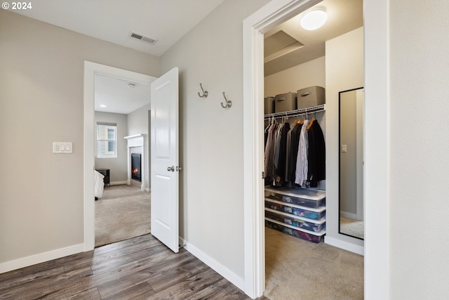 interior space featuring dark wood-type flooring