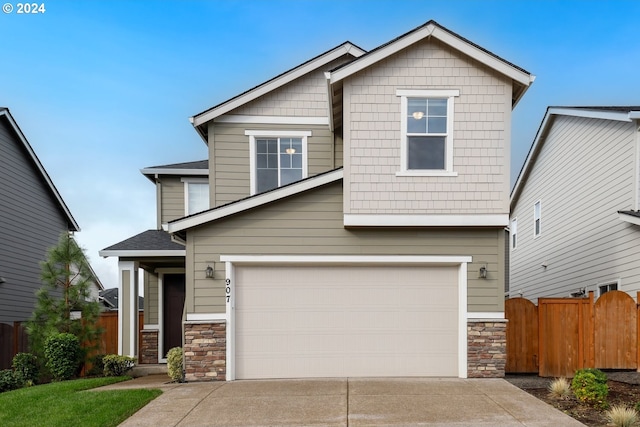 craftsman inspired home featuring a garage