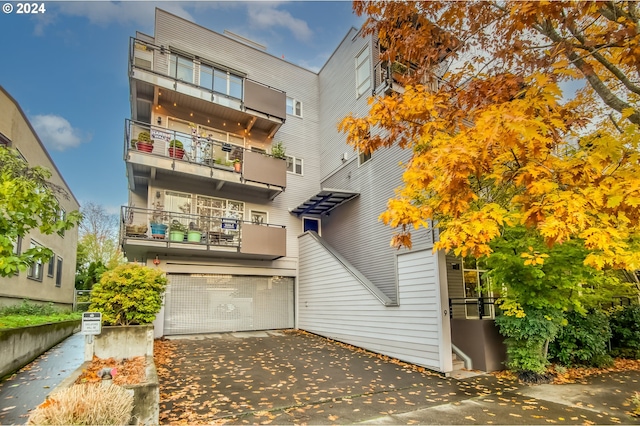 exterior space with a garage